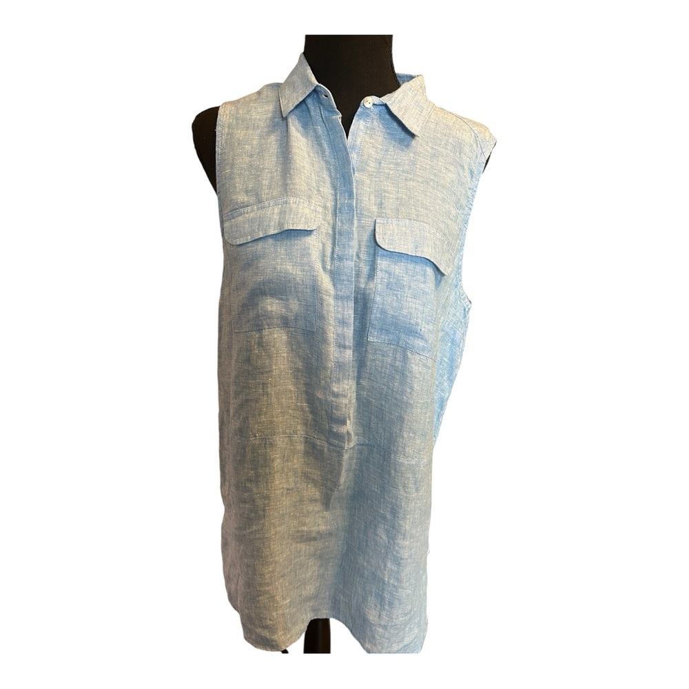 Jones & Co. Sleeveless Linen Blue Collar Sleeveless Tunic Top Dress Size Medium